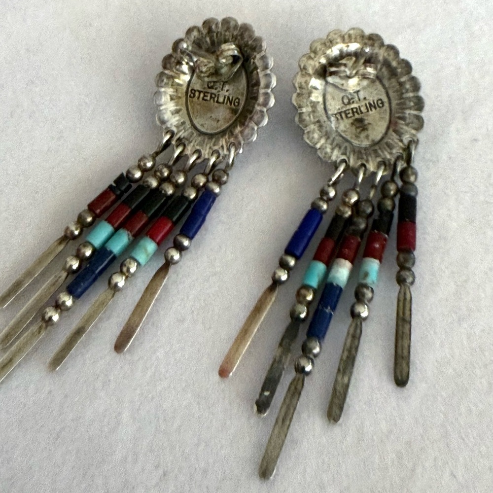 Q.T. Native American Sterling Silver Multi Gemstone Earrings - Picture 3 of 3